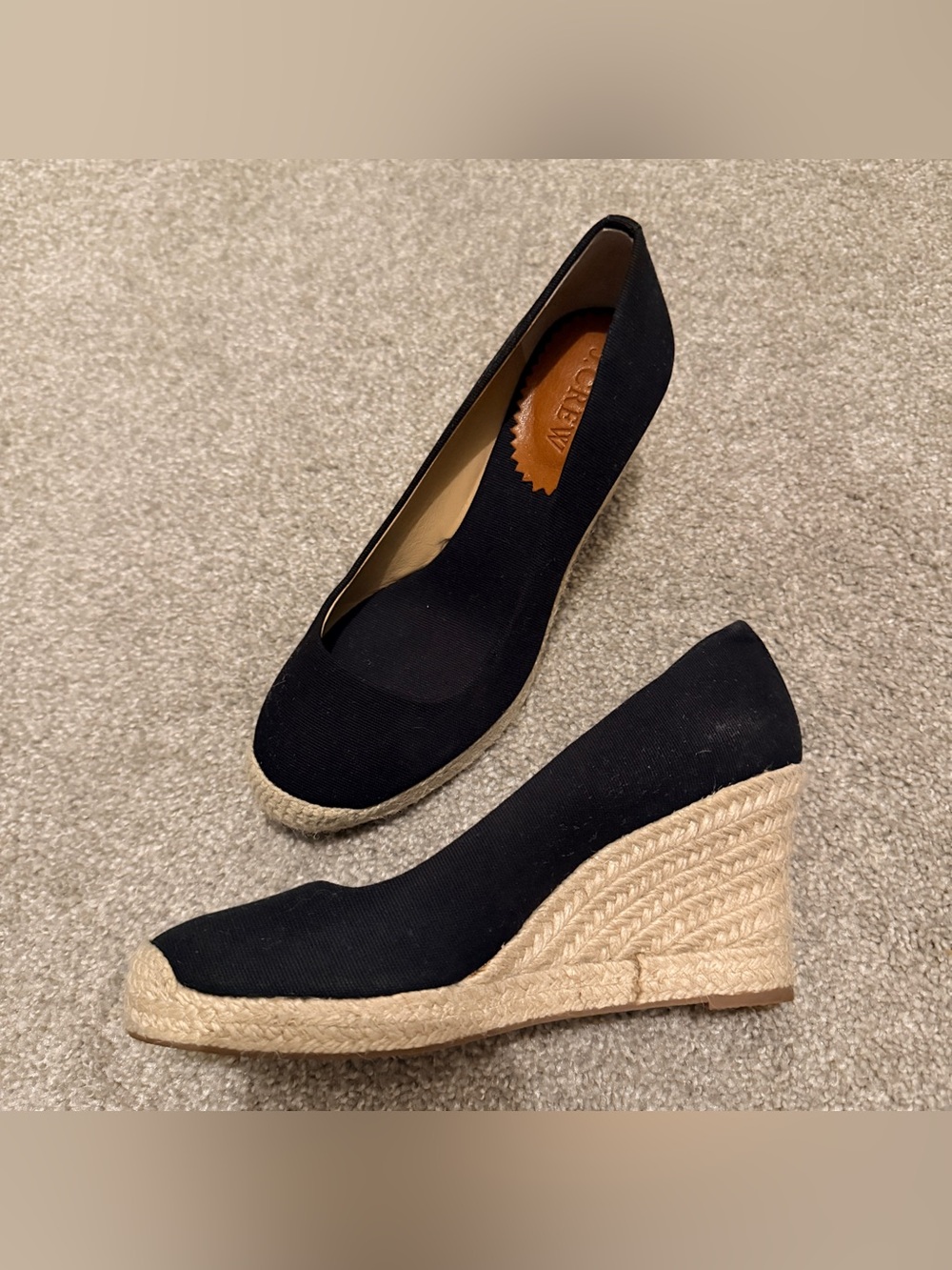 J.Crew Seville Black Canvas Closed-Toe Wedge Espadrilles Heels Size 6